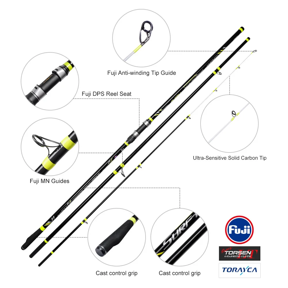 Noeby Carbon Fiber Cast Surf Rod Spinning Fishing Rod Hybrid Solid Tip Long Casting Beach Inshore Fishing Rods