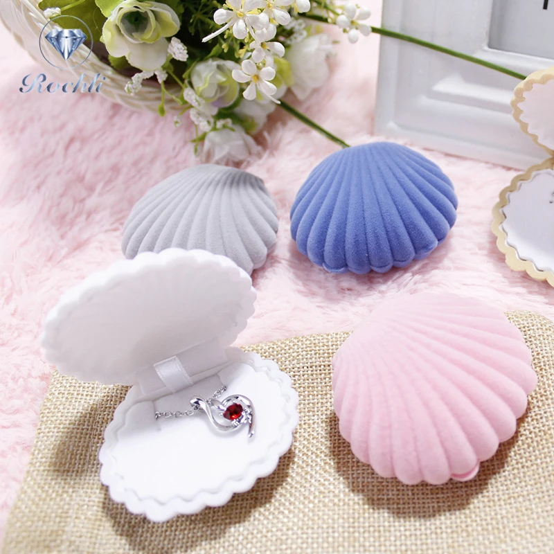 Shell Shape Lovely Velvet Wedding Engagement Ring Box Holder For Earrings Necklace Bracelet Jewelry Display Gift Box