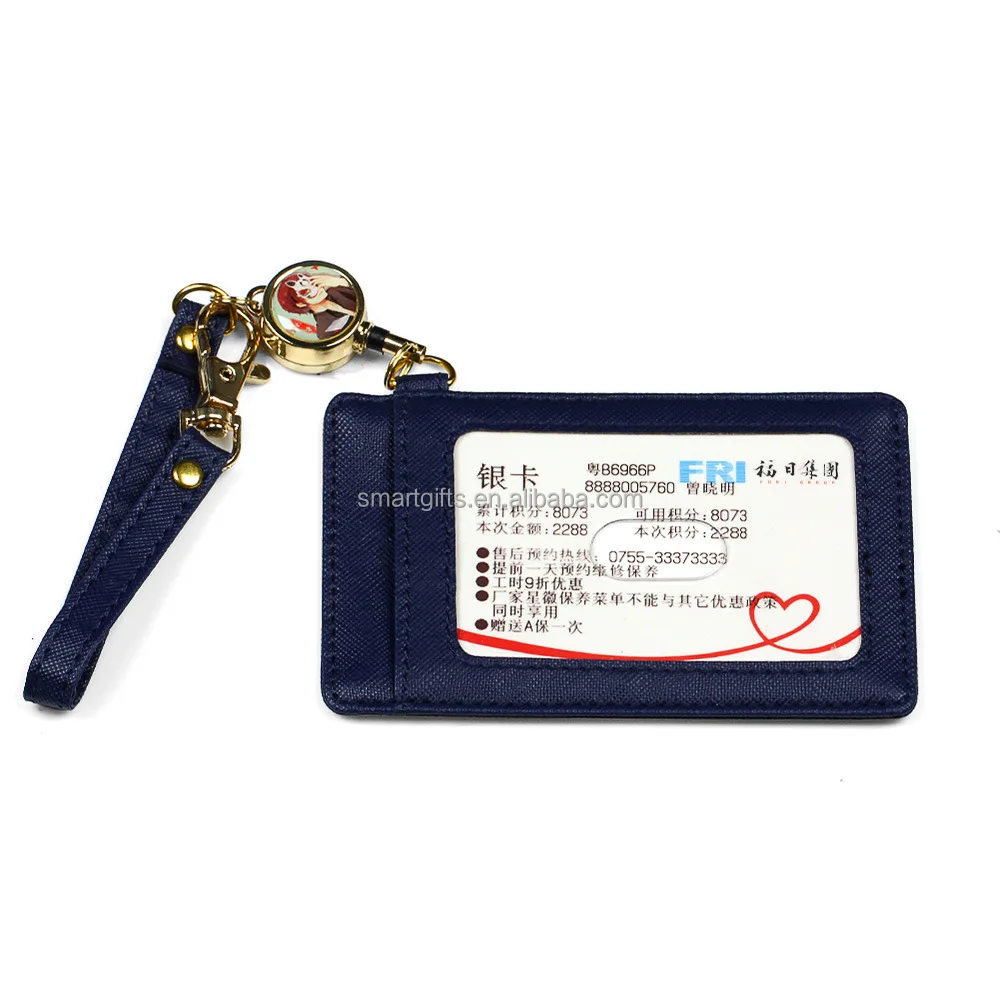High Quality Leather ID Credit Card Name Badge Holder Case with Lanyard, Wholesale PU Leather ID Card Holder for Business