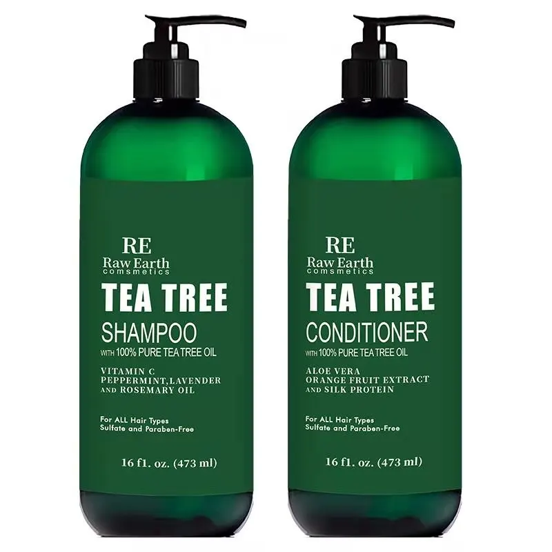 RAW EARTH Tea Tree Shampoo and Conditioners Kit - Contains pure tea tree oil for itchy and dry scalps