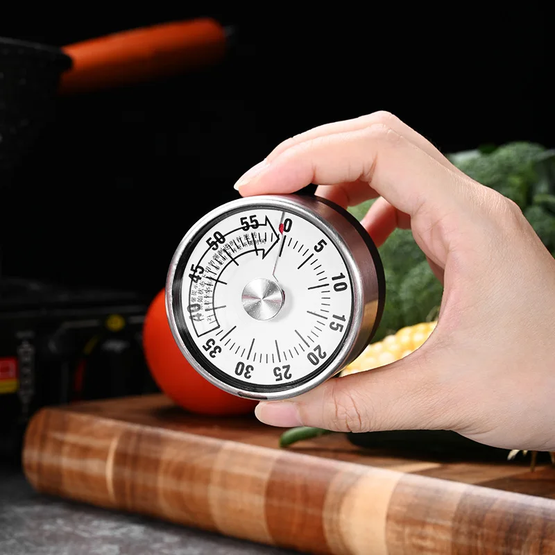 Stainless Steel Chef Cooking Timer With Loud Alarm Magnetic Backing No Batteries Mechanical Dial Cooking Timer