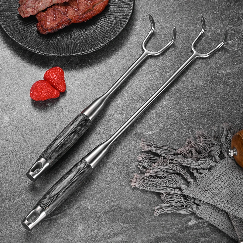 High Quality 304 Stainless Steel Meat Hooks Food Handy Flipper Barbecue Pork Sausage Hanging Hook Long Handle Meat Hooks