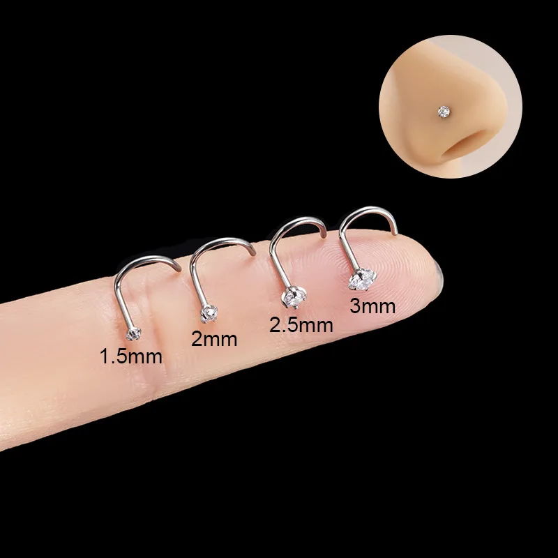 YW 0.8mm L Shape G23 Titanium Nose Piercing Jewelry Corkscrew Clear CZ Nose Pin Stud