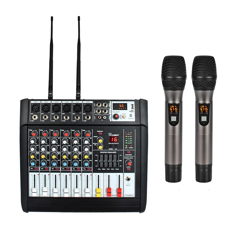 Selling 6-Channel wireless microphone professional power amplifier audio mixer