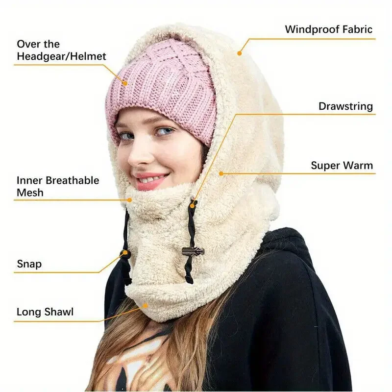 Wholesale Unisex Winter Outdoor Windproof Thermal Warm Cozy Soft Sherpa Hood Velvet Fleece Ski Mask Motorcycle Balaclava