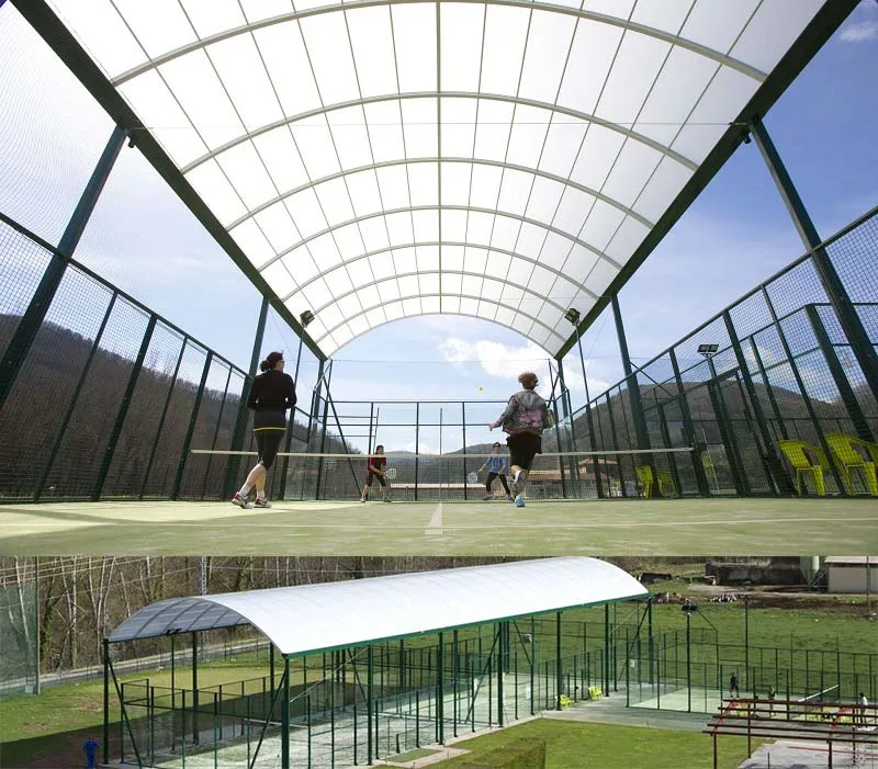 Factory Sale Outdoor Bright Zinc Hot Dip Galvanizing Twin Span Barrel Vault Tennis Court Tent Cover Paddle Court Canopy