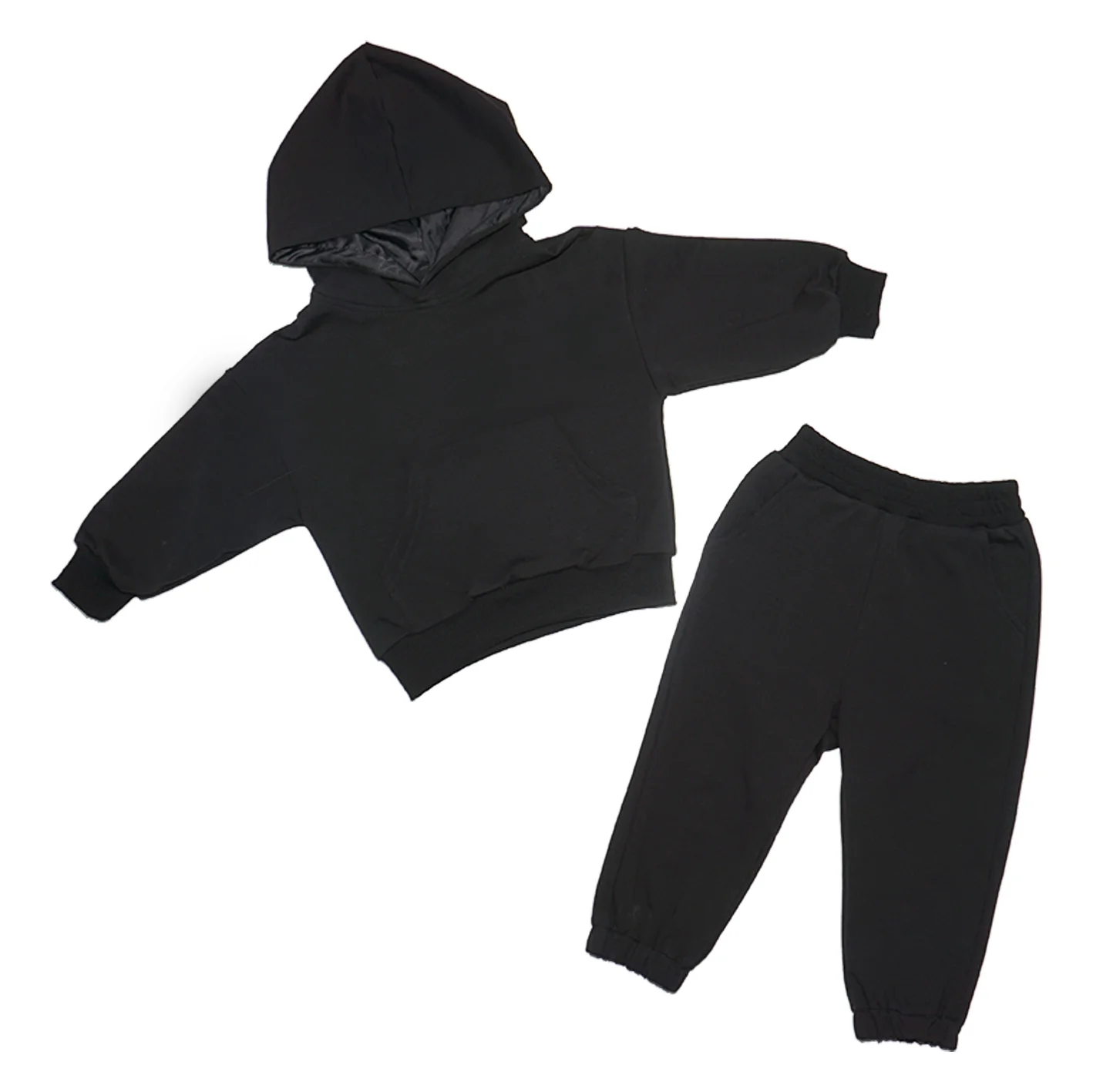 Wholesale Custom logo printing toddler baby boys solid color 100%cotton 2-Piece Set Hoodie + Jogger Pants Set Kid Clothing Set