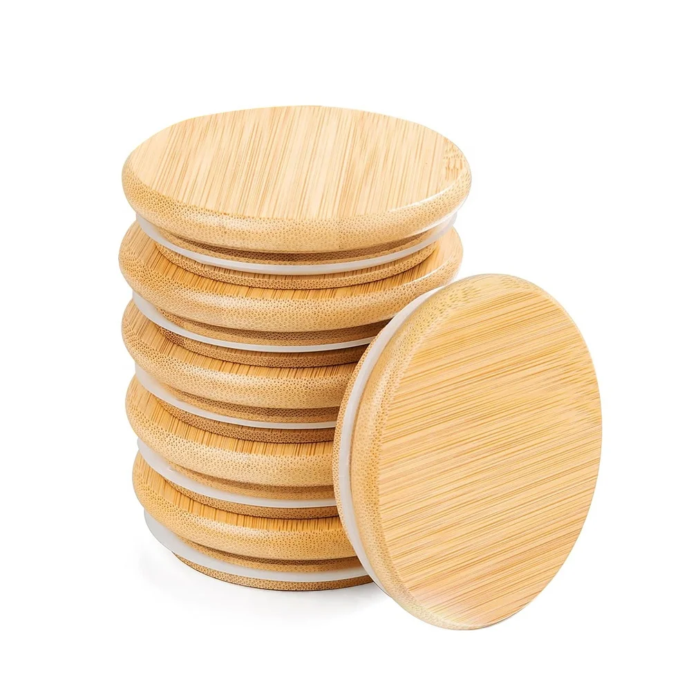 Custom Bamboo Lid Eco-friendly Reusable Round Seal Lid Drink Mason Jar Storage Cup Candle Jar Bamboo Lid With Seal Ring