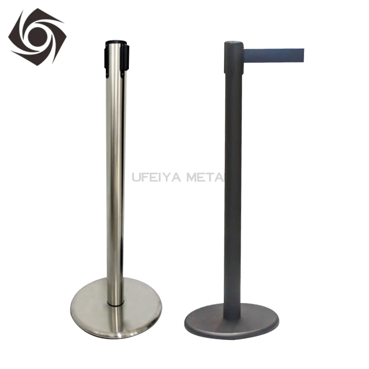 High Quality Black Metal Cast Iron Base Modern Bank Queue Line Crowd Control  Traffic Barrier Retractable Belt Stanchion
