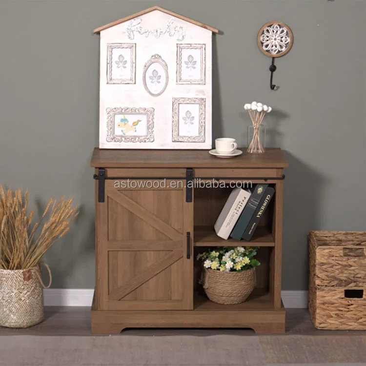 Wood Buffet Sideboard Storage Cabinet with Sliding Barn Door for Hallway