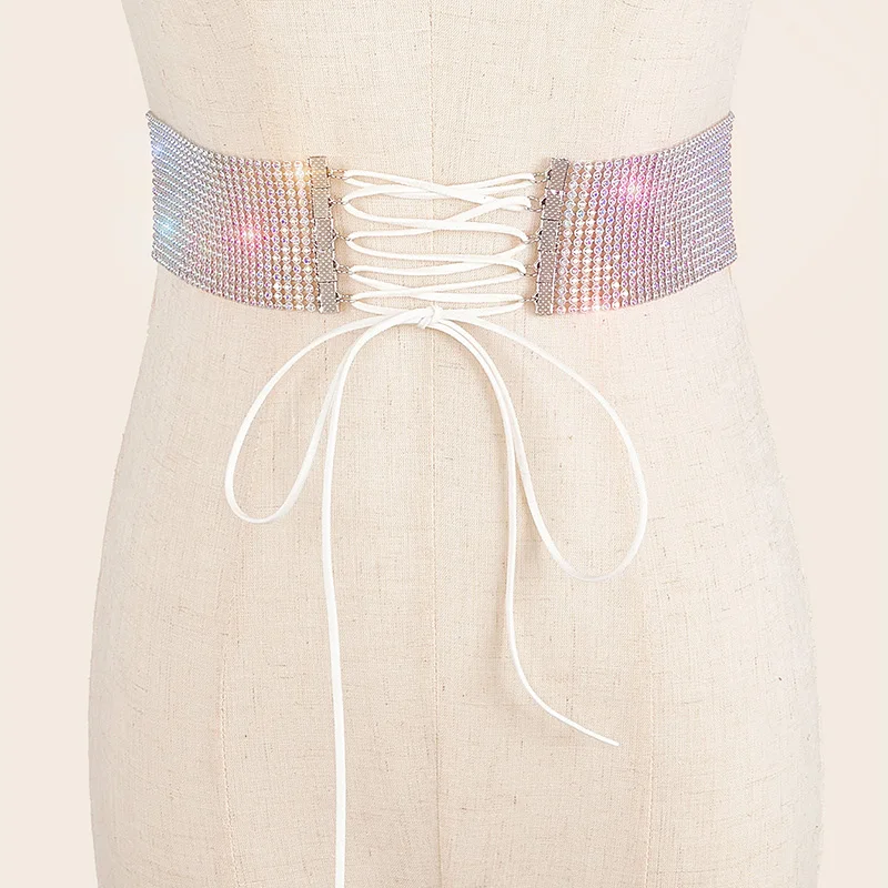 Hot Sale Women Showing Charming Temperament Girdling Belt Colorful Rhinestone Lace-Up Waist Girdle