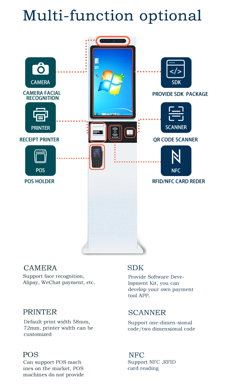 23.6 32 inch self service order payment curved touch screen kiosk barcode scanner kiosk for chain store restaurant