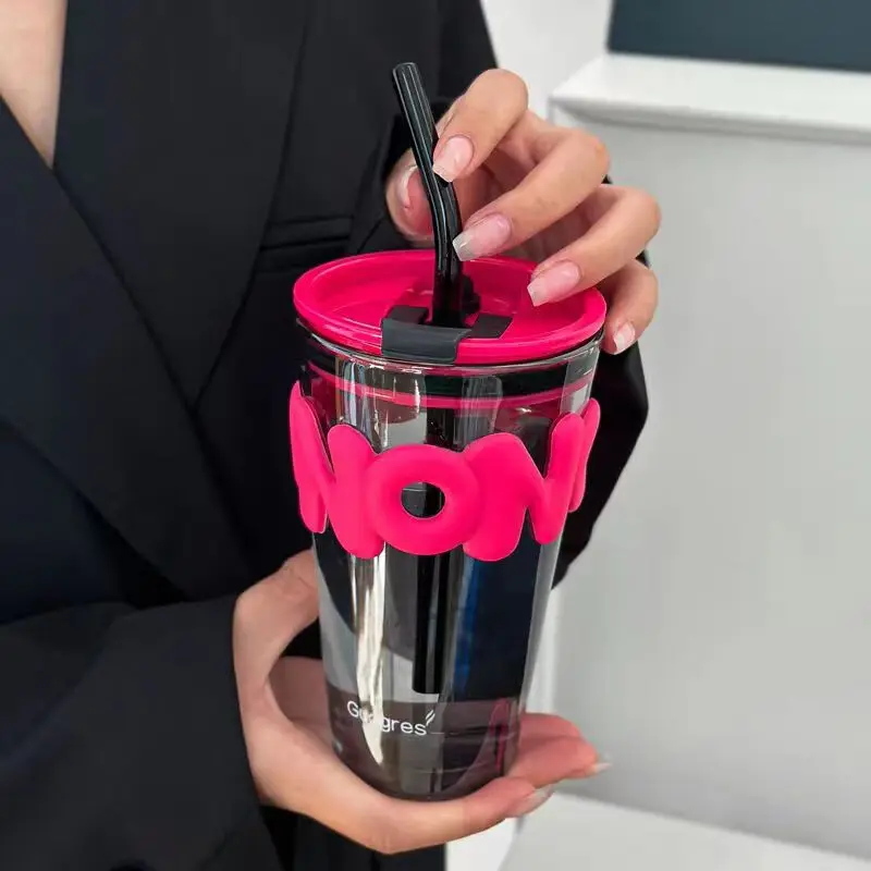 Wholesale Straw Coffee Mug Glass Gradient Cup Cold Drink Cups Coffee With Lid And Straw