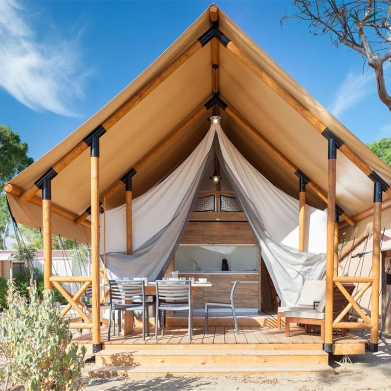 Классический дизайн для использования вне помещений Кемпинг отель курорт водонепроницаемая ткань «Оксфорд»; Холст и твердая деревянная структура эконом класса люкс сафари палатка