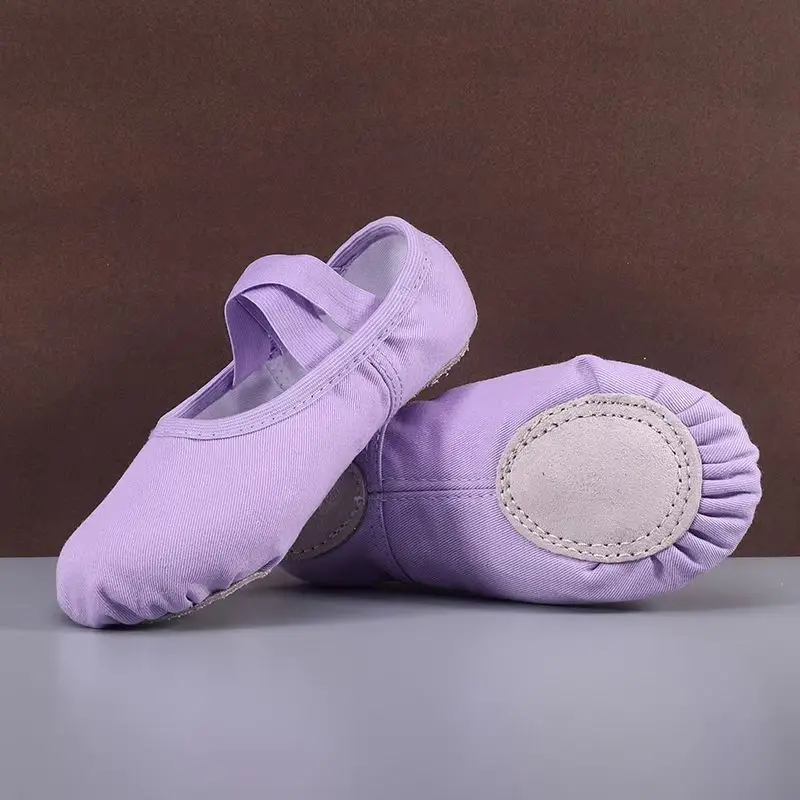 Multicolorful low MOQ professional purple girls canvas soft sole ballet dancing shoes