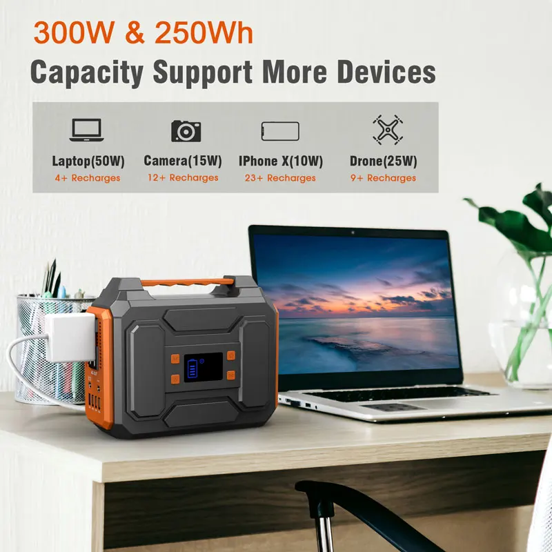 High Capacity 250WH 300W AC output Usa Japan Eu Plug Solar Power Station portable power station generator