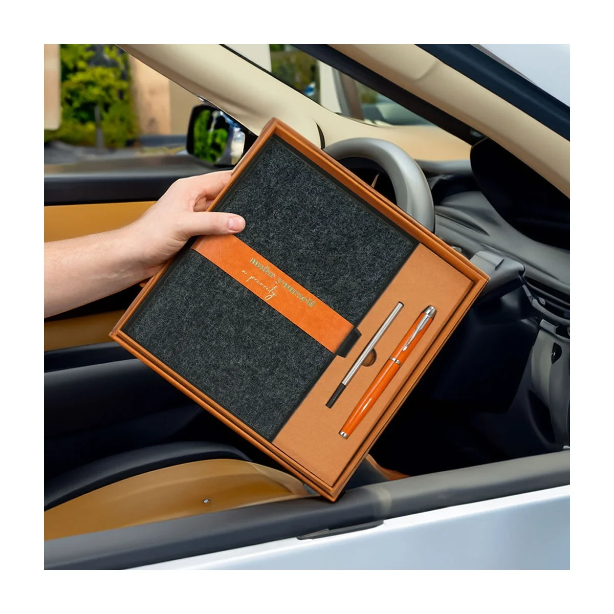 Office Supplies Business Gift Set Custom Meeting Notebooks A5 Felt PU Leather Journal Printed Logo Notebook With Pen In One Box