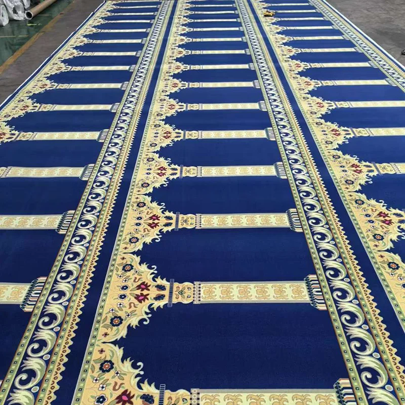 Ramadan Carpet 2025 Nylon Printed Muslim Mosque Prayer Carpet 4*25 Roll Wall to Wall High Quality Masjid Blue Green Prayer Rug