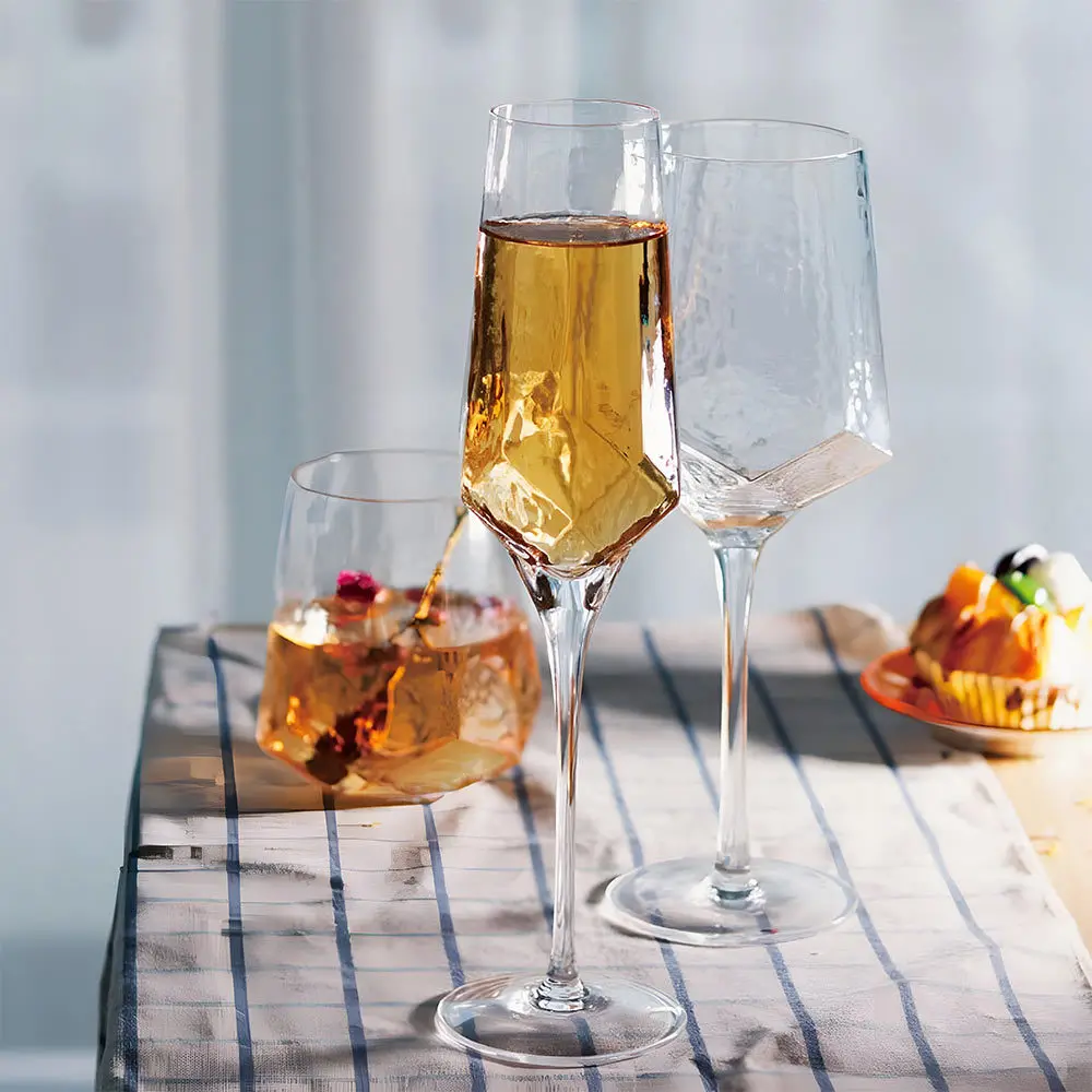 Customized Crystal Red Wine Champagne Cup Hammer Pattern Glass Wine Cup Goblet Wine Cup