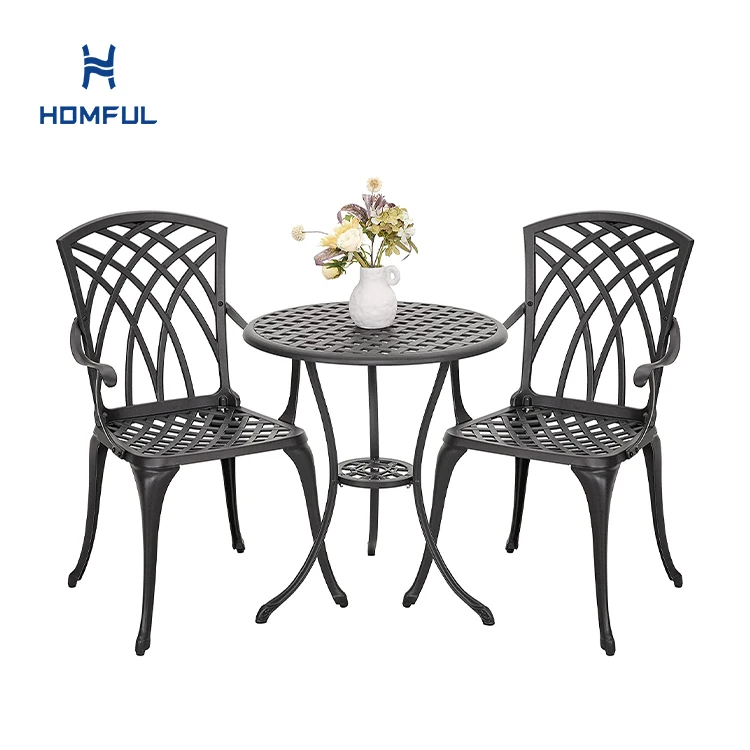 3 Piece Modern Cast Aluminum Garden Furniture Bistro Set Metal Patio Furniture With Umbrella Hole