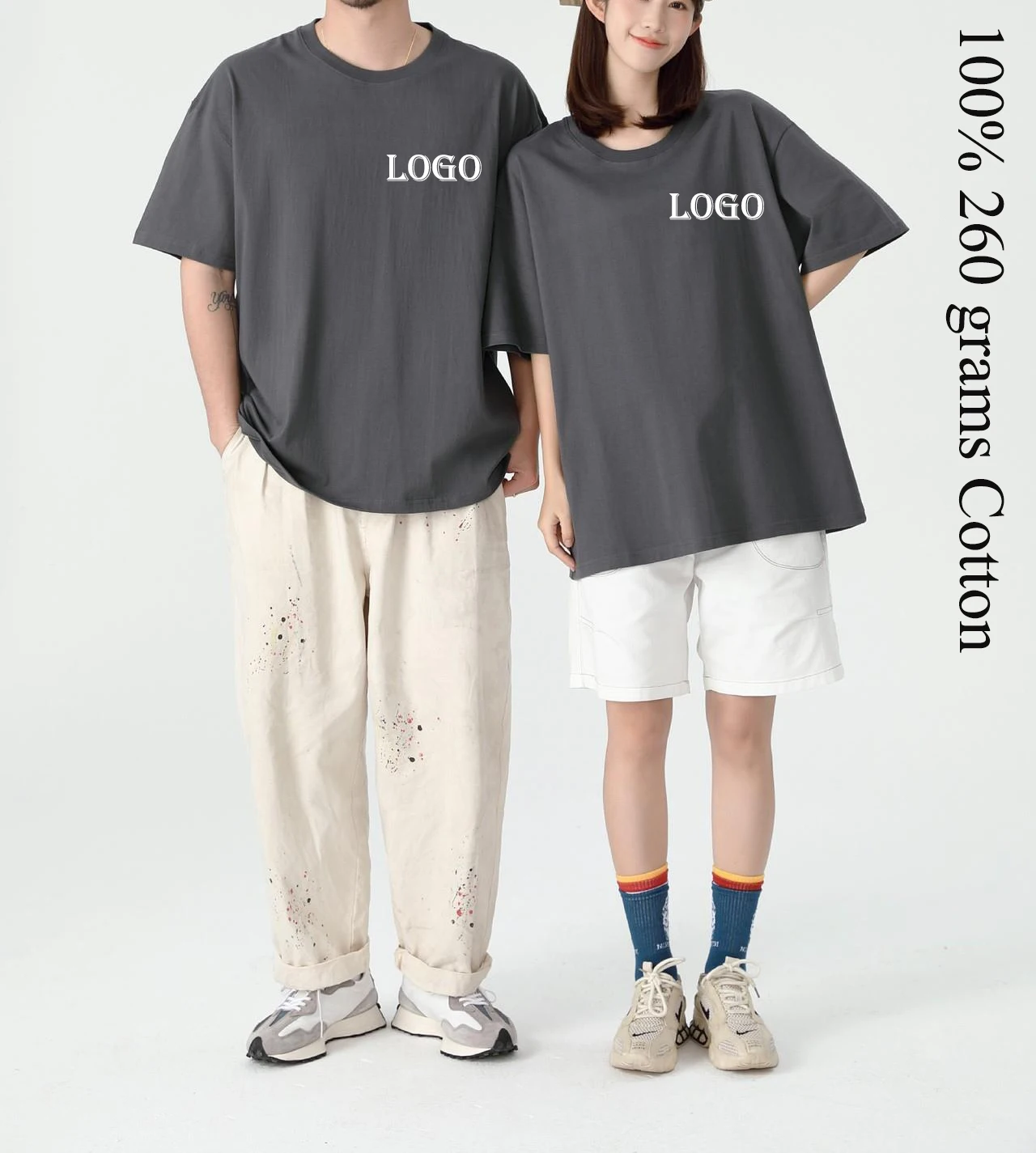 Custom 260 gsm Heavyweight 100% Pure Cotton Oversize Blank T Shirt Printing Logo Pattern OEM ODM Heat Transfer For Unisex Shirts