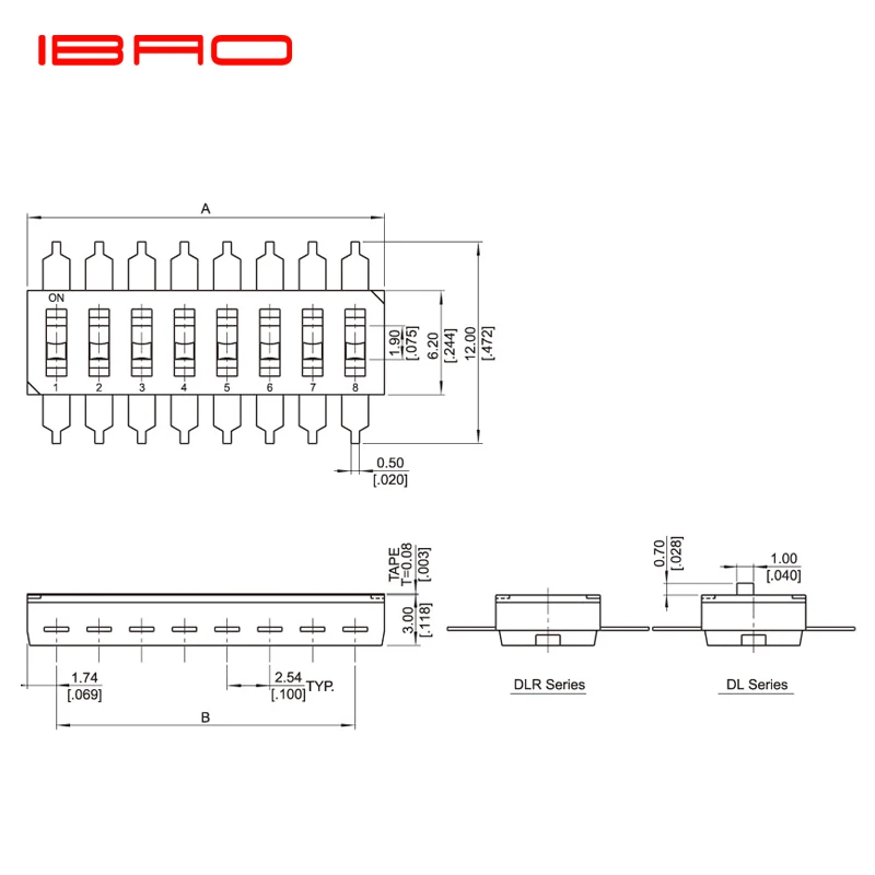 DIP Switch Surface Mount IC Type IBAO DAMF Series