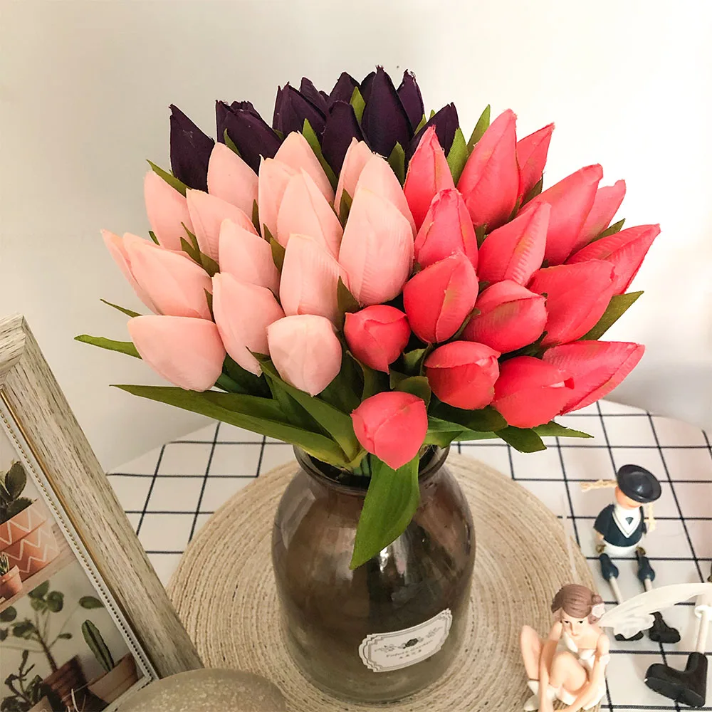 
2020 New Silk Real Touch Decorative Flowers Home Decor Tulip Shaped Beauty Flower Artificial Tulips 