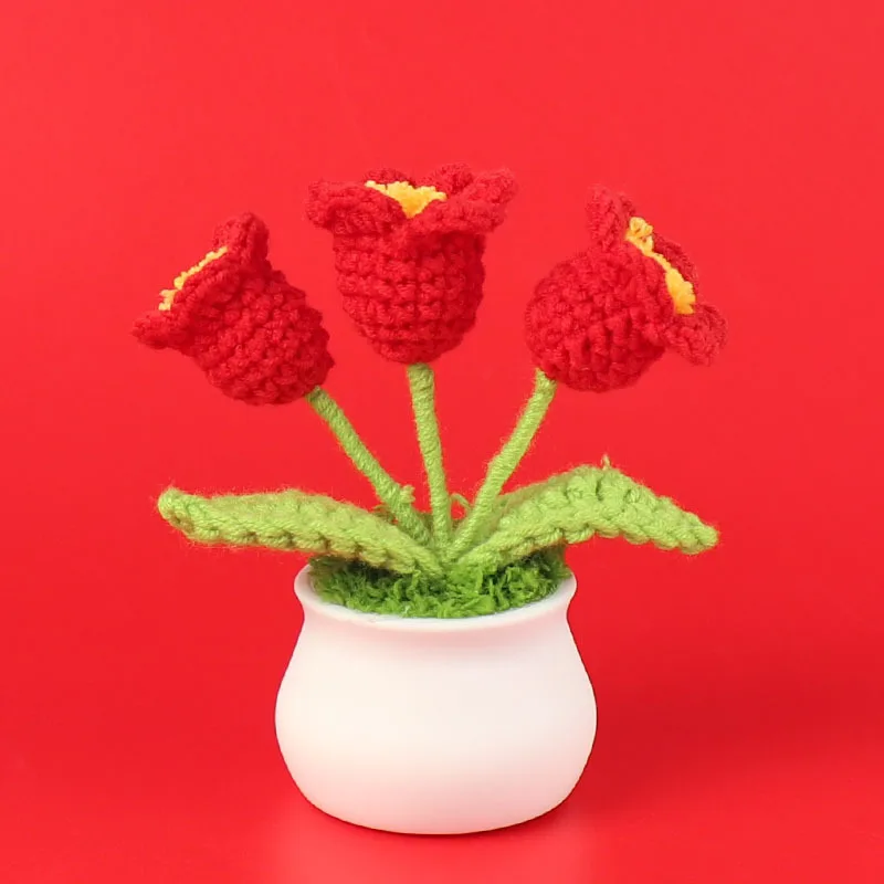 Christmas Valentines Day Gift Crochet Flower Handmade Knitted Crochet Potted Flower Lily of the Valley Knit Potted Flower