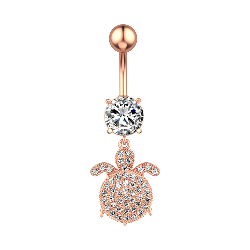 NUORO Fashion  Sexy Turtle Belly Button Ring Stainless Steel Belly Navel Rings CZ Inlaid Diamond Tortoise Body Piercing Jewelry