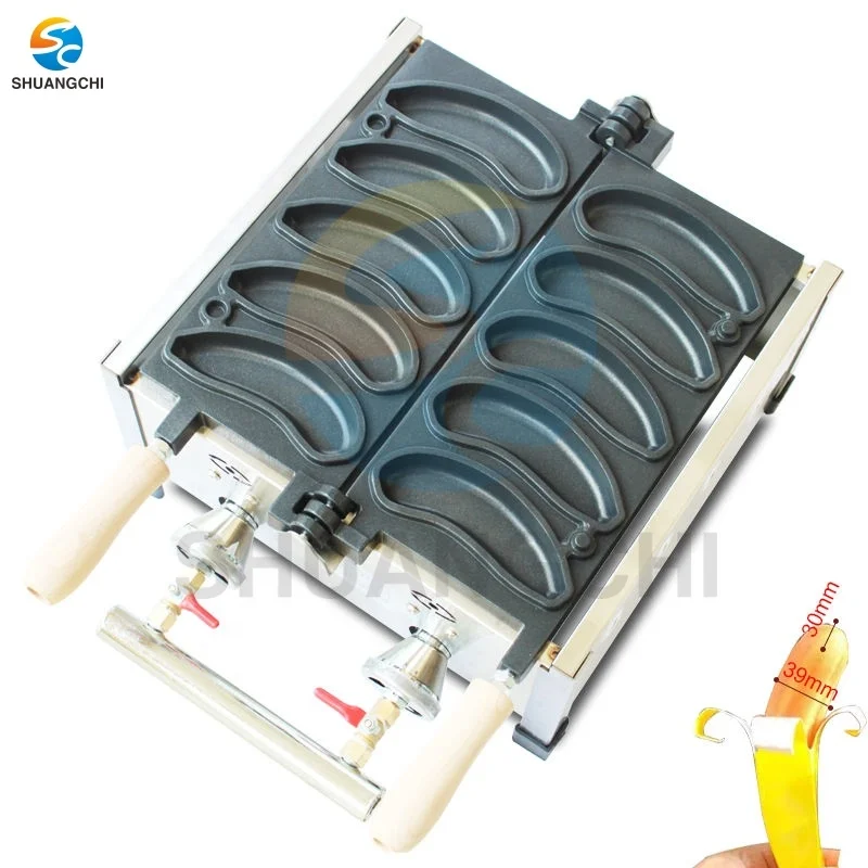 Non-sticking stainless steel snack machines banana shape waffle maker cheese waffle cake baker LPG gas banana shape waffle maker