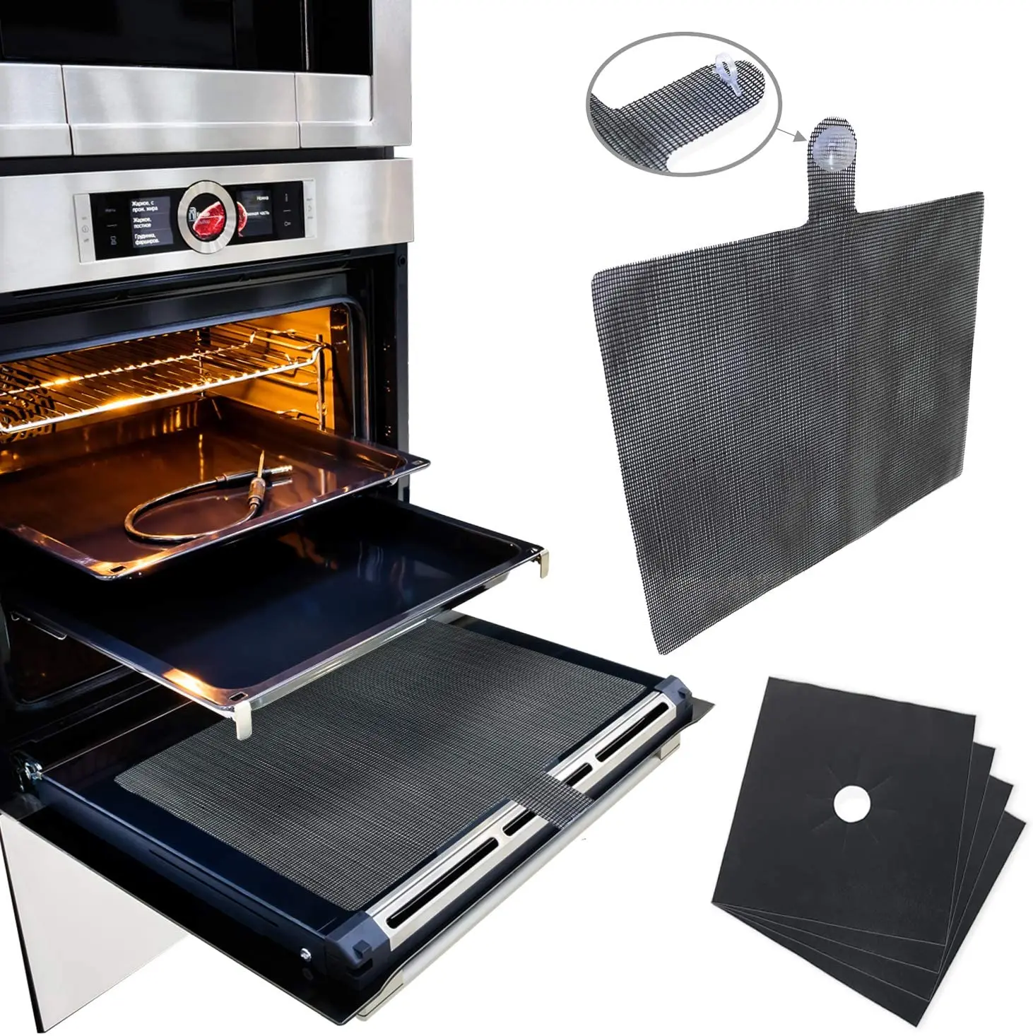  Hot selling on Amazon High quality heat resistant food grade BBQ grill mats oven liner for