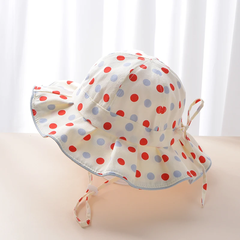 Chic kids spring summer girls sun hats outdoor large brim packable dot bucket hats for baby girls