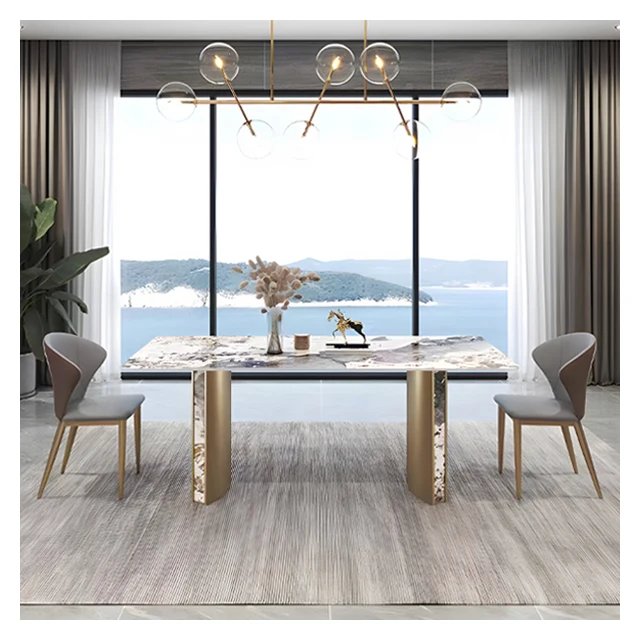 Italian Light Luxury Bright Stone Plate Dining Table Modern and Minimalist Creative High end Designer Luxury Stone Table