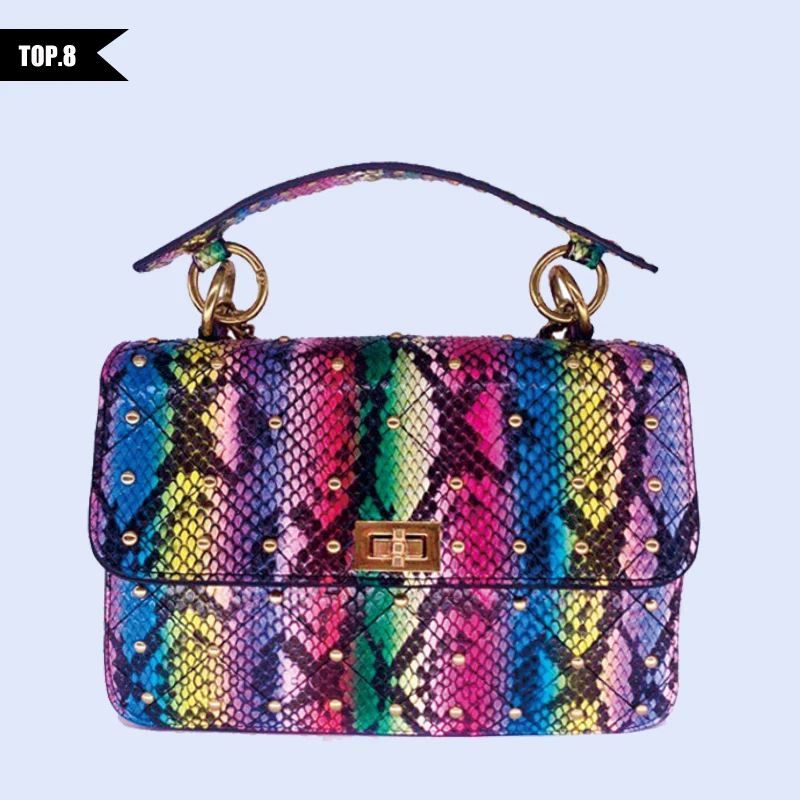 good quality rivets printing snake leather sling bag ladies purse china wholesale colourful handbags with chains