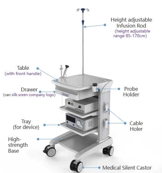 Medical Cart Manufacturer Double Column Design Support Odm/oem Iv Stand Endoscope Cart