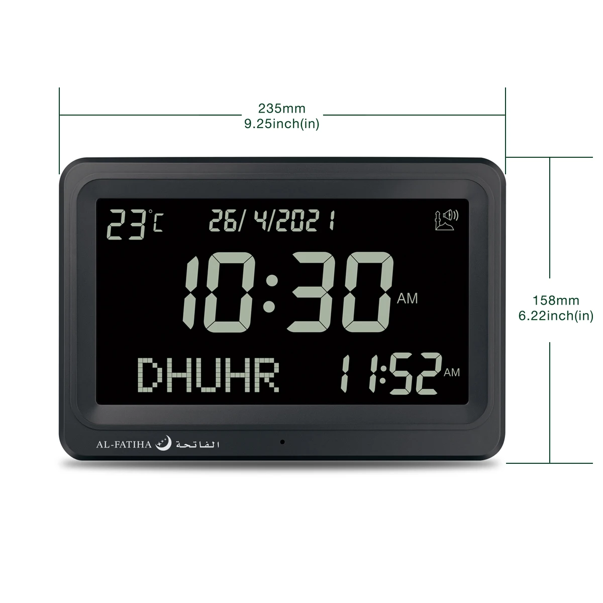 AL-FATIHA Azan Clock for Muslim Prayer with 6 Azan Times Alarm Calendar Islamic Table Time Desktop Clock With Big LCD Screen