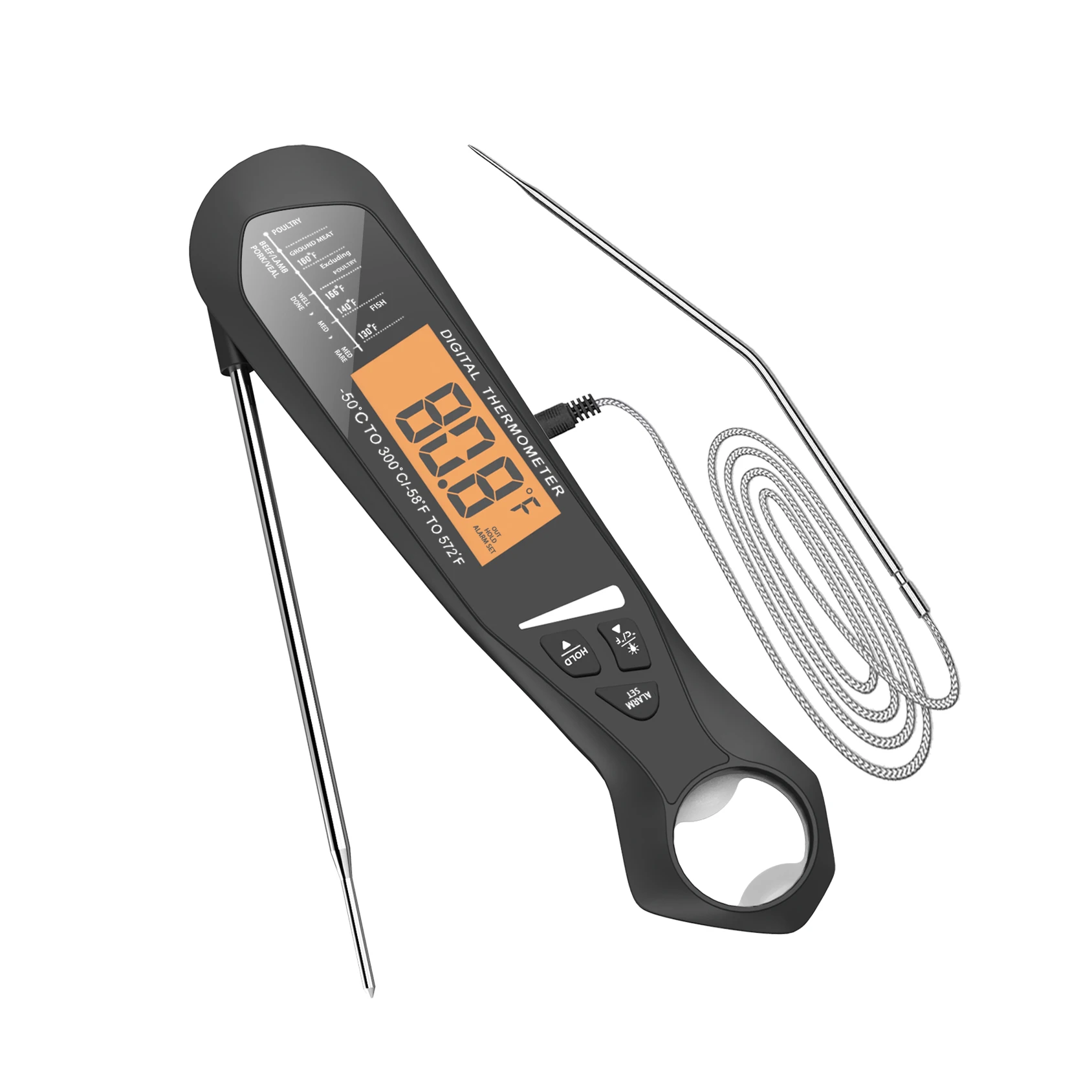 Meat Thermometers Dual Probe Instant Read Food Thermometer with Alarm Backlight Calibration Bottle Opener Digital Thermometer