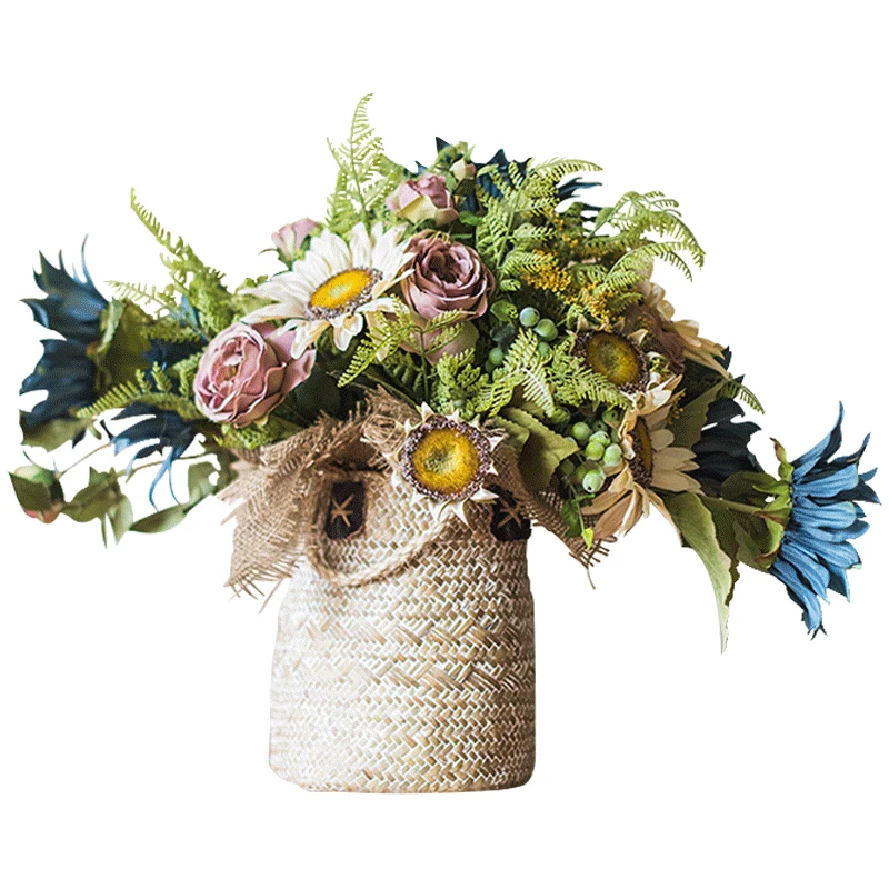 Sunflower Rose Artificial Flowers Living Room Dining Table Centerpiece Flower Decoration Handmade Bouquet for Decor