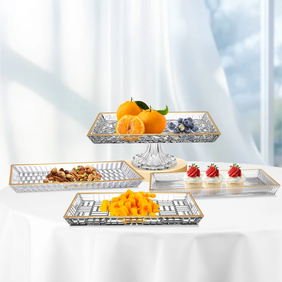 JINGHUANG Footed Small Glass Fruit Bowls Footed Sweet Serving Stand Gold Rim Decorative Crystal Glass Fruit Bowls With Lid