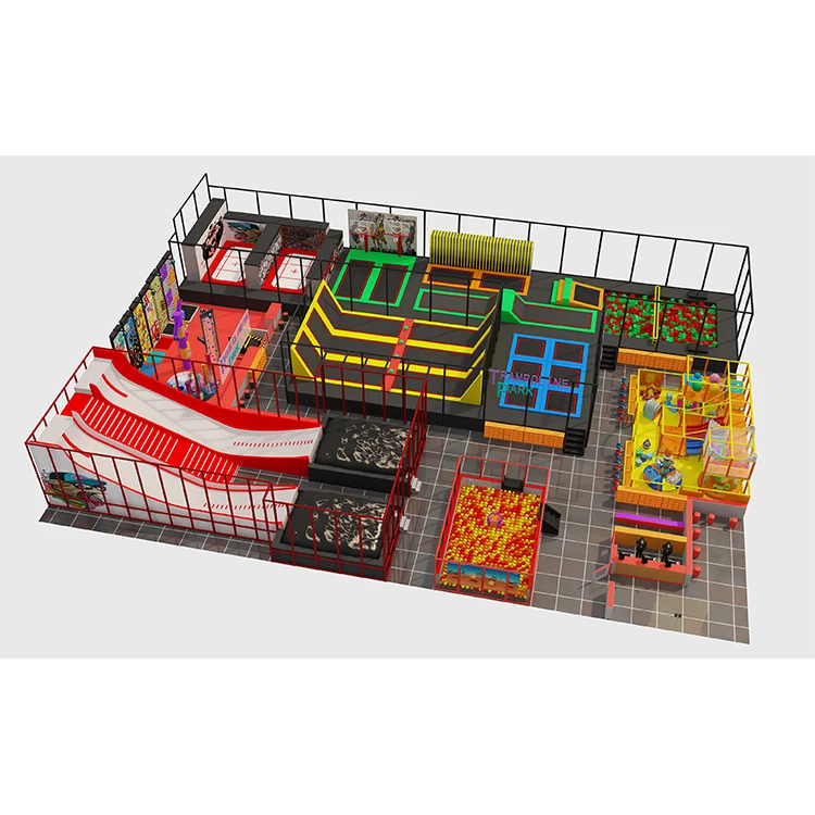 Climbing wall indoor trampoline park playground, free jumping commercial adult trampoline park