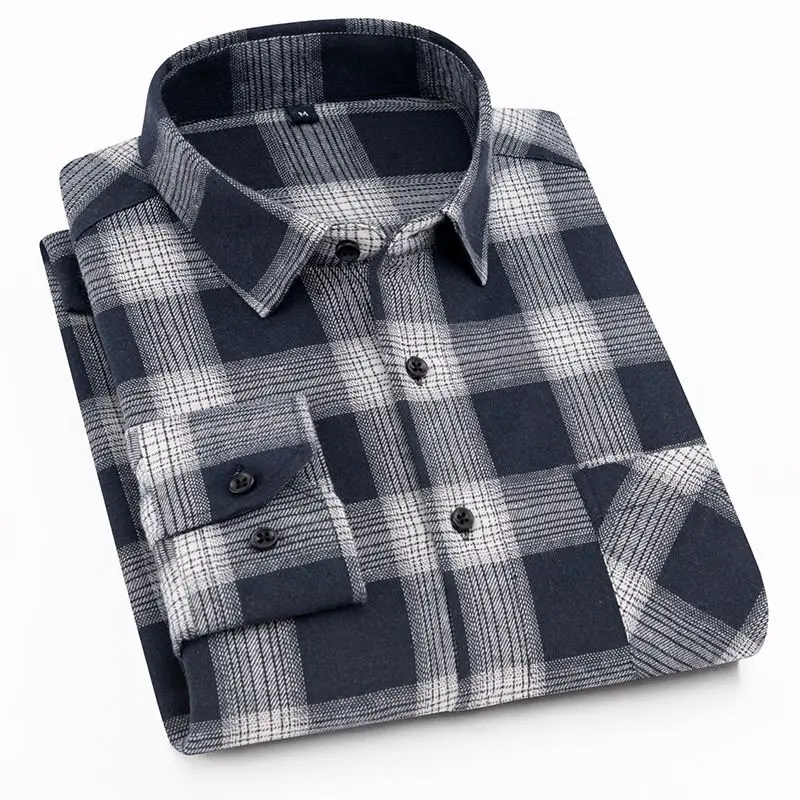 OEM/ODM camisas sky blue and black plaid custom Hexagonal cuff single pocket Turn-down Collar full sleeves flannel shirt for Men