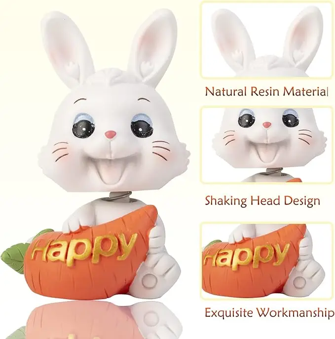 Cute Bunny Car Ornaments Rabbit Car Dashboard Decorations Shaking Head Doll