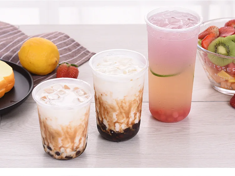 NYC Packaging Wholesale Disposable Logo Printed Round Plastic 12oz 16oz U Shape Bubble Tea Boba Coffee PET Cups With Lids