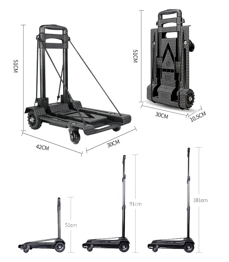 BOAYU Lightweight Luggage Cart Foldable Small Trolley Hand Carts Trolleys Folding Cart