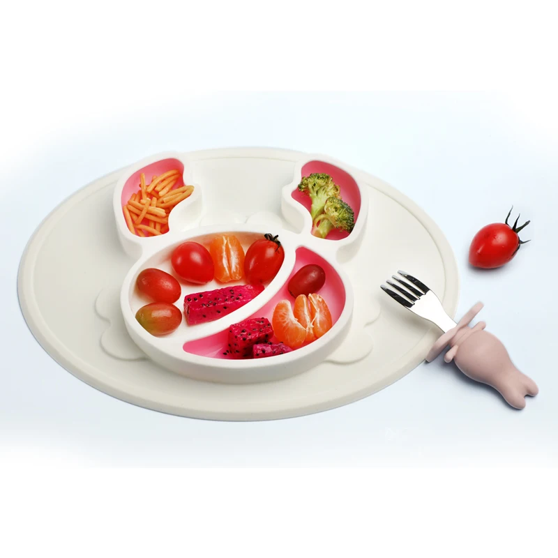 BPA Free Food Grade Cute Crab Suction Cup Baby Non-Slip Placemat Food Assortment Silicone Bowl