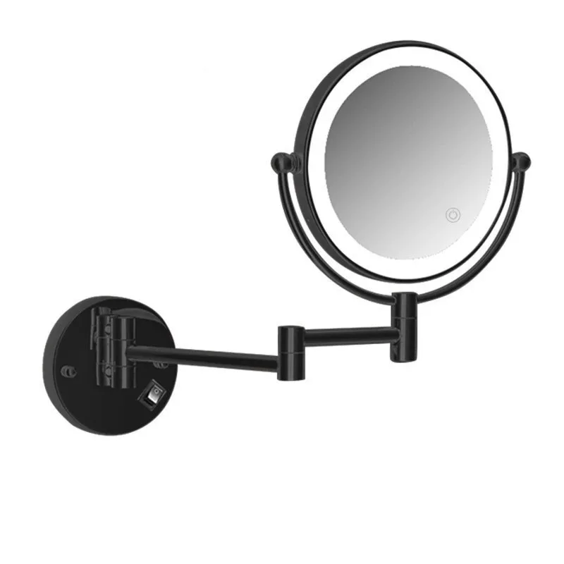 Hotel Magnifying Mounted Brushed Nickel Double-Sided Makeup Mirror LED Wall Light Bathroom with Plug