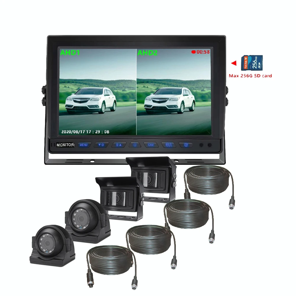 Автомобильная камера заднего вида DVR 7 дюймов 4 канала Входная система контроля для грузовика