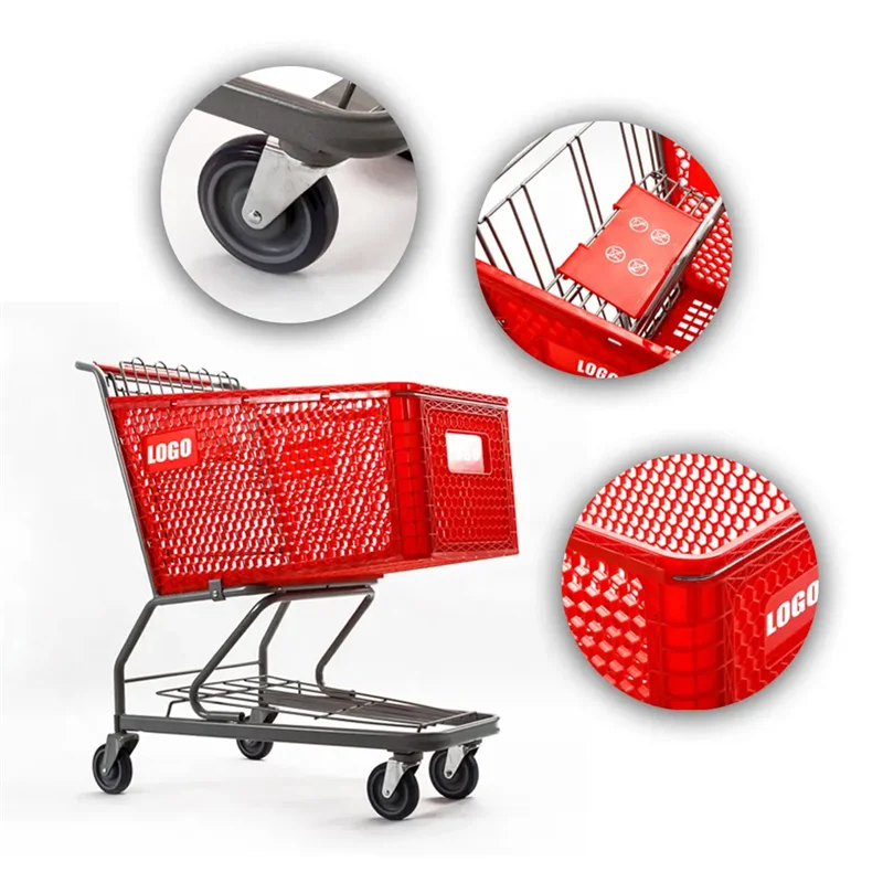 Supermarket Plastic Shopping Trolley Retail Plastic Shopping Grocery Carts for sale