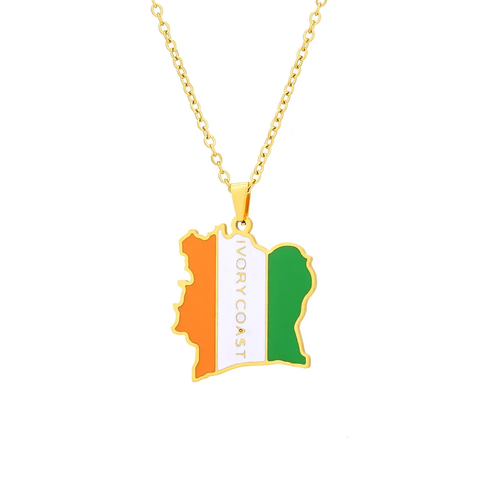Wholesale Men Women Ivory Coast Flag Pins Ivory Coast Map Flag Necklace Metal Badge Crafts