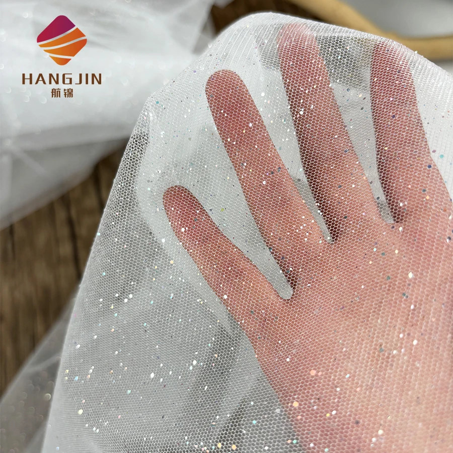 Shiny White Sequin Crystal Powder Sheer Tulle Fabric With Sparkle Glitter Metallic Ivory Shimmer Mesh Fabric For Costume Dresses